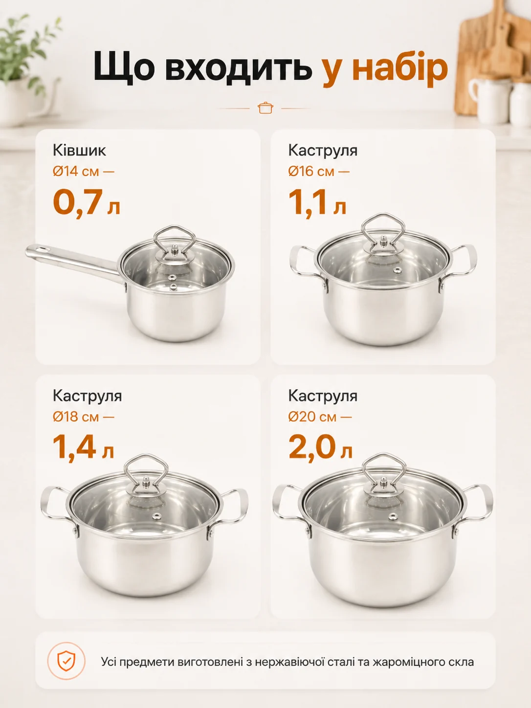 Комплектація набору каструль A-PLUS
